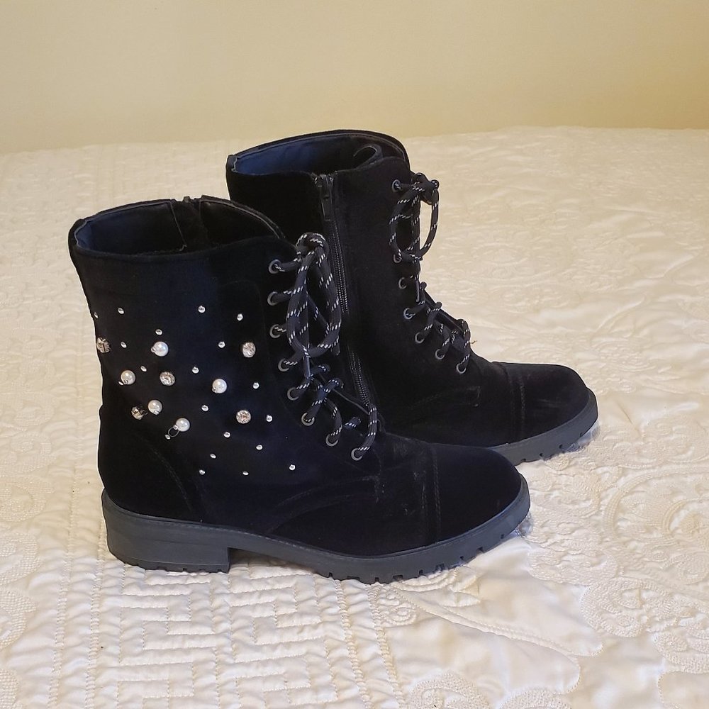 Madden Girl Black Velvet Boots w/ Studs & Gems